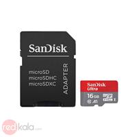 کارت حافظه microSDHC سن دیسک مدل Ultra A1 کلاس 10 استاندارد UHS-I U1 سرعت 98MBps ظرفیت 16 گیگابایت به همراه آداپتور SD